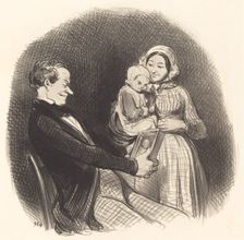 Papa contemplant l'image de son image, 1847. Creator: Honore Daumier