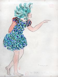 Papageno. Costume design for the Opera "La flûte enchantée" by W. A. Mozart, 1922. Creator: Drésa, Jacques (1869-1929)
