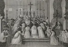 Papal Mass at St Peter's Basilica in Rome, 1857. Creator: Esteban Buxo