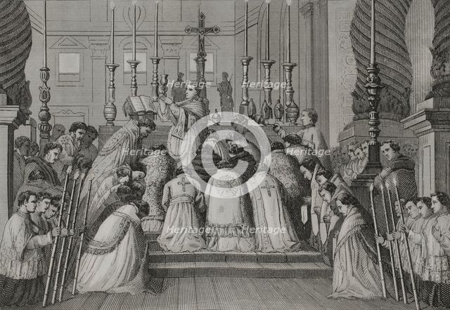 Papal Mass at St Peter's Basilica in Rome, 1857.  Creator: Esteban Buxo.