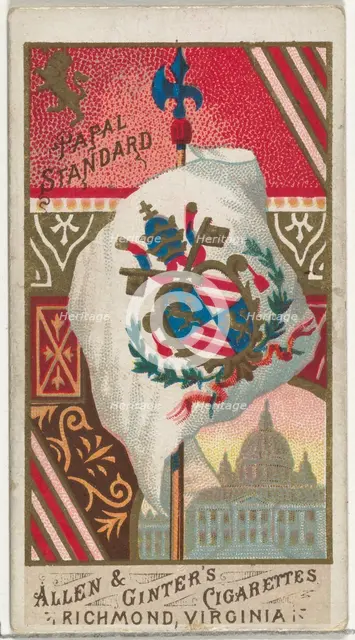 Papal Standard, from Flags of All Nations, Series 1 (N9) for Allen & Ginter Cigarettes Bra..., 1887. Creator: Allen & Ginter.