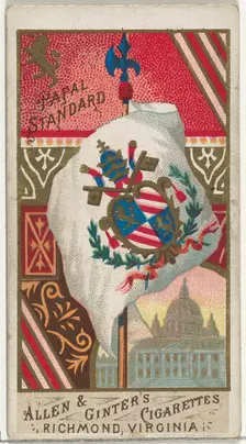 Papal Standard, from Flags of All Nations, Series 1 (N9) for Allen & Ginter Cigarettes Bra..., 1887. Creator: Allen & Ginter