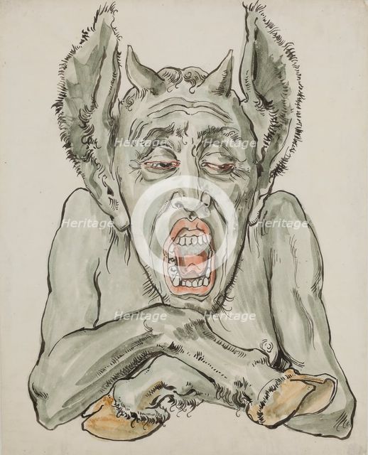 Paper for the Polychrome of St. Mary's Church - Bust of the Devil with a Gaping Mouth, 1890. Creator: Jan Matejko.