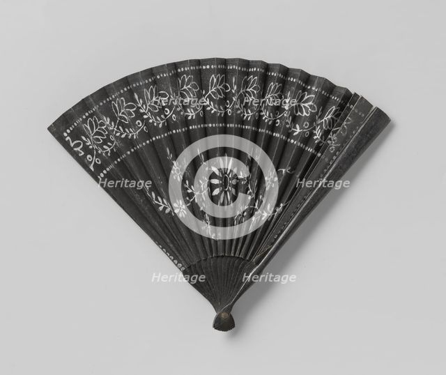Paper mourning fan with white floral motif..., c.1850-c.1899.  Creator: Anon.