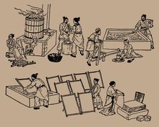 Papermaking during Eastern Han dynasty in China. Creator: Anonymous