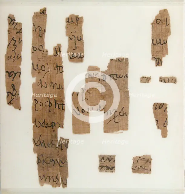 Papyrus Fragments of a Legal Document, Coptic, 580-640. Creator: Unknown.