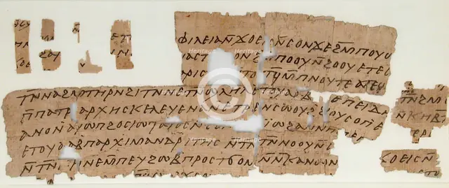 Papyrus Fragments of a Letter from John and Pesenthius to Epiphanius, Coptic, 580-640. Creator: Unknown.