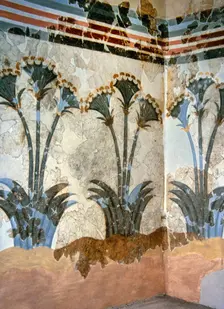 Papyrus Fresco, Room of the Ladies, Museum of Prehistoric Thera, Akrotiri, Thera (Santorini), 2000. Creator: LTL