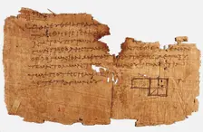 Papyrus Oxyrhynchus 29, with a fragment of Euclid's Elements, Between 75 and 125 AD. Creator: Historic Object
