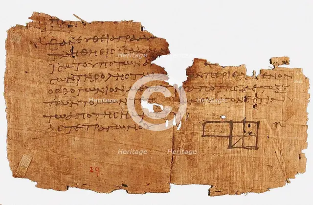 Papyrus Oxyrhynchus 29, with a fragment of Euclid's Elements, Between 75 and 125 AD. Creator: Historic Object.