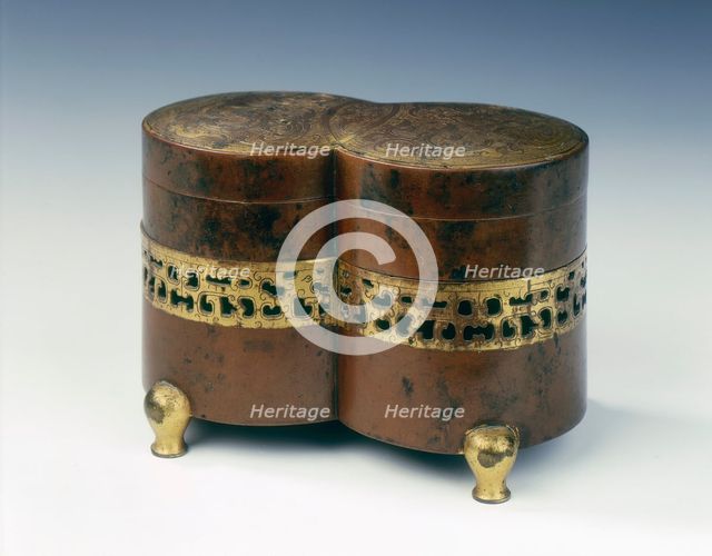 Parcel gilt copper ink slab, water container and brazier, Qing dynasty, China, early 18th century. Creator: Unknown.