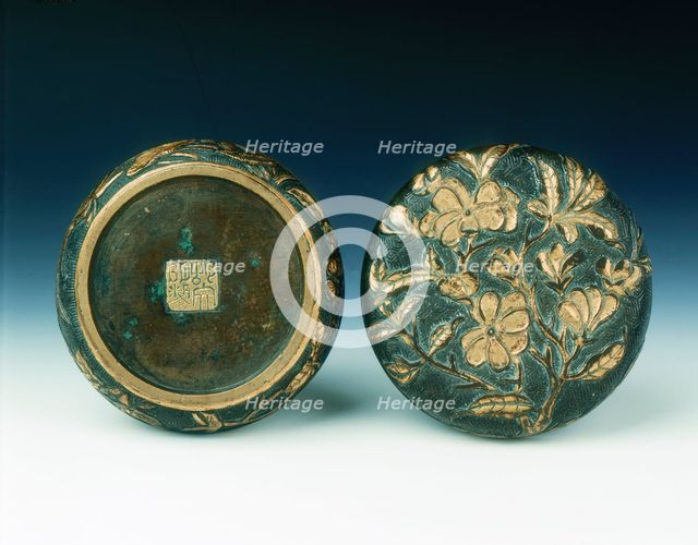 Parcel gilt bronze incense box, Wanli period, Ming dynasty, China, 1573-1620. Creator: Hu Wenming.