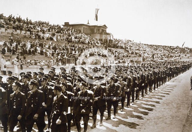 Parade of new SS recruits in the Deutsches Stade, Nuremberg, 11th-13th August, 1933. Artist: Unknown
