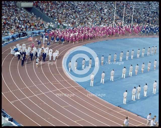 Parade of athletes at the opening ceremony of the 1992 Barcelona Olympic Games.