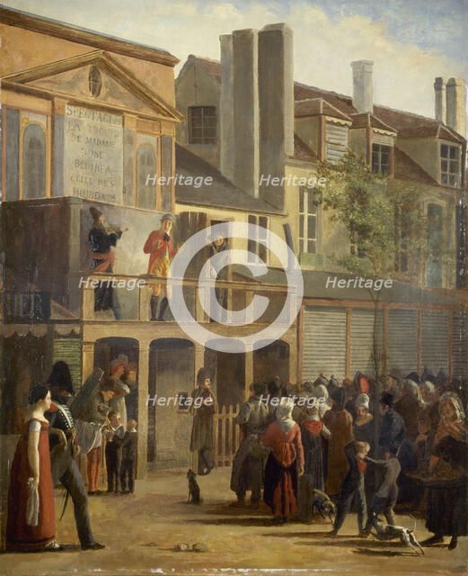 Parade of Bobeche and Galimafre, boulevard du Temple, c1820. Creator: Jean Roller.