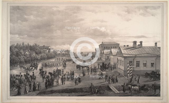 Parade of Chevalier Gardes through Krasnoye Selo, 1848. Artist: Schwarz, Gustav (ca. 1800-after 1855)