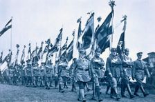 Parade of the Banner Company of the Steel Helmets Berleburg, Germany, 18-19 June 1932. Creator: Unknown