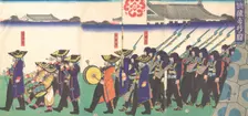 Parade of the Emperor's Troops, 1867. Creator: Yoshifuji