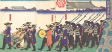 Parade of the Emperor's Troops, 1867. Creator: Yoshifuji