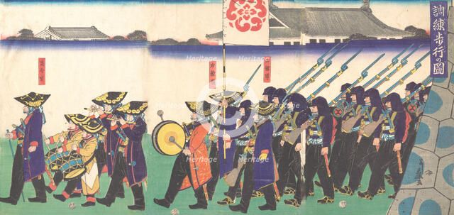 Parade of the Emperor's Troops, 1867. Creator: Yoshifuji.