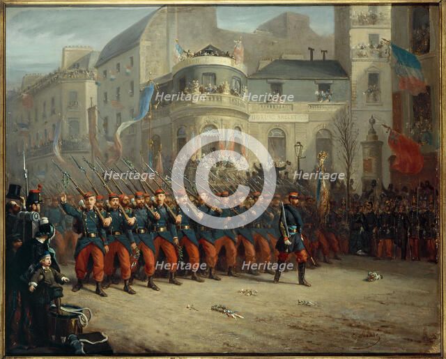 Parade on Boulevard des Italiens, Crimean Army troops, December 29, 1855. Creator: Unknown.