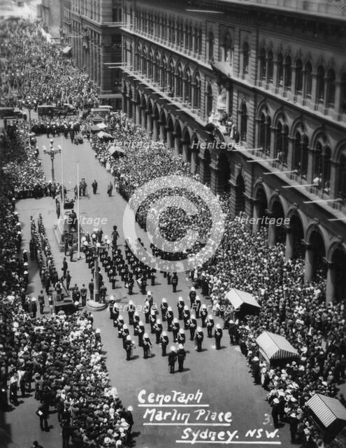 Parade at the Cenotaph, Martin Place, Sydney, New South Wales, 1945 or 1946. Artist: Unknown