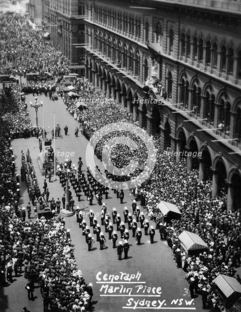 Parade at the Cenotaph, Martin Place, Sydney, New South Wales, 1945 or 1946. Artist: Unknown