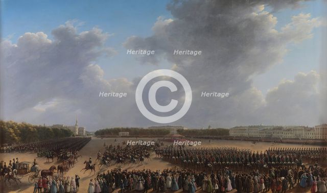 Parade Celebrating the End of Military Action in the Kingdom of Poland on Tsaritsa Meadow in St Pete Artist: Chernetsov, Grigori Grigorievich (1802-1865)