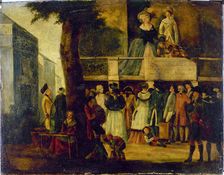 Parade devant un théâtre des boulevards (théâtre des Associés, boulevard du Temple?), c1788. Creator: Ecole Francaise