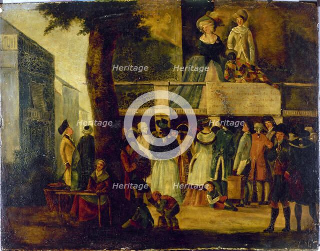 Parade devant un théâtre des boulevards (théâtre des Associés, boulevard du Temple?), c1788. Creator: Ecole Francaise.