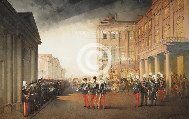 Parade in front of the Anichkov Palace in Petersburg, 1870. Artist: Zichy, Mihály (1827-1906)