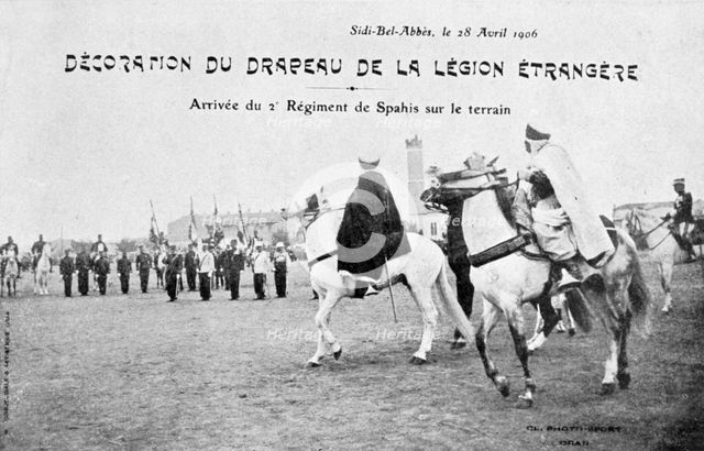 Parading of the flag of the French Foreign Legion, Sidi Bel Abbes, Algeria, 28 April 1906. Artist: Unknown