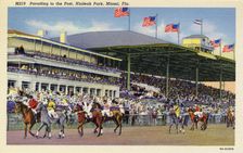 Parading to the post, Hialeah Park Racecourse, Miami, Florida, USA, 1938