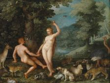 Paradise Landscape with Eve Tempting Adam. Artist: Brueghel, Jan, the Younger (1601-1678)