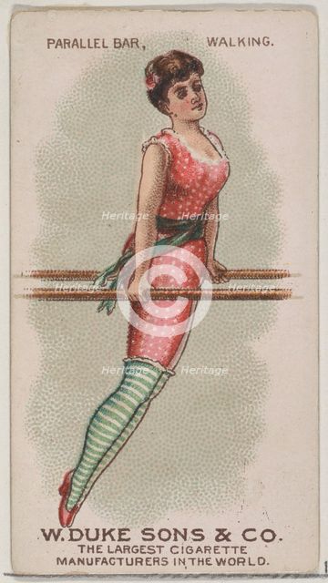 Parallel Bar, Walking, from the Gymnastic Exercises series (N77) for Duke brand cigarettes..., 1887. Creator: Unknown.