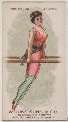 Parallel Bar, Walking, from the Gymnastic Exercises series (N77) for Duke brand cigarettes..., 1887. Creator: Unknown
