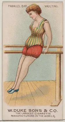 Parallel Bars, Vaulting, from the Gymnastic Exercises series (N77) for Duke brand cigarett..., 1887. Creator: Unknown