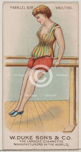 Parallel Bars, Vaulting, from the Gymnastic Exercises series (N77) for Duke brand cigarett..., 1887. Creator: Unknown.