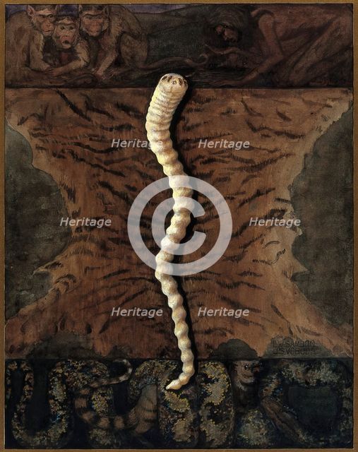 Parasites: a parasitical worm, shown much enlarged, with its hosts, c1930. Creator: J Svoboda.