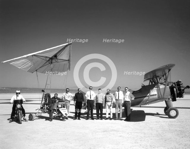 Paresev 1-A and tow plane with crew and pilot, USA, 1962.  Creator: NASA.