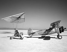Paresev 1-A on lakebed with tow plane, USA, 1962. Creator: NASA