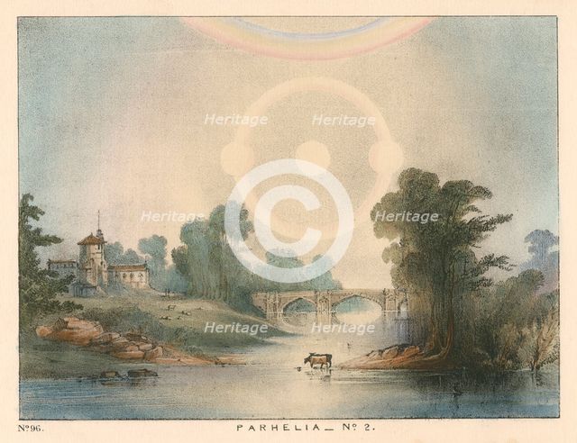 Parhelia (mock suns) combined with a halo and rainbow, 1721 (1845).   Creator: Unknown.