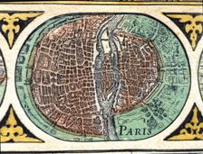 Paris, colored engraving from the book Le Theatre du monde or Nouvel Atlas 1645, created, pr…