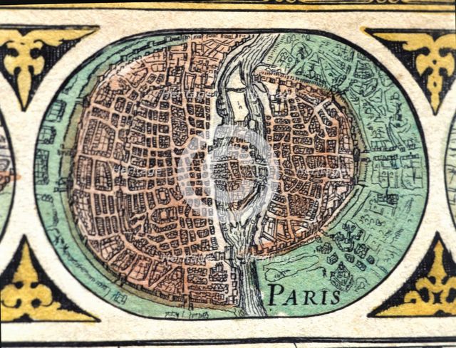 Paris, colored engraving from the book 'Le Theatre du monde' or 'Nouvel Atlas', 1645, created, pr…