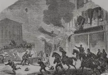 Paris Commune: Arsonist firefighters surprised by Versailles troops, 1871. Creators: Tomás Carlos Capuz, Miranda
