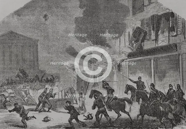 Paris Commune: Arsonist firefighters surprised by Versailles troops, 1871.  Creators: Tomás Carlos Capuz, Miranda.
