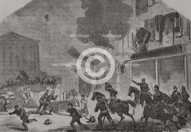 Paris Commune: Arsonist firefighters surprised by Versailles troops, 1871.  Creators: Tomás Carlos Capuz, Miranda.