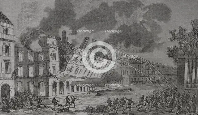 Paris Commune: Collapse of the Ministry of Finance building, Rue de Rivoli (Rivoli Street)...1871.  Creator: Tomás Carlos Capuz.