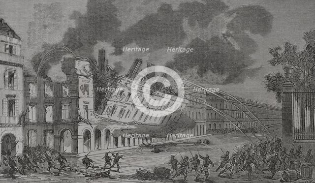 Paris Commune: Collapse of the Ministry of Finance building, Rue de Rivoli (Rivoli Street)...1871.  Creator: Tomás Carlos Capuz.