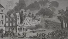 Paris Commune: Collapse of the Ministry of Finance building, Rue de Rivoli (Rivoli Street)...1871. Creator: Tomás Carlos Capuz